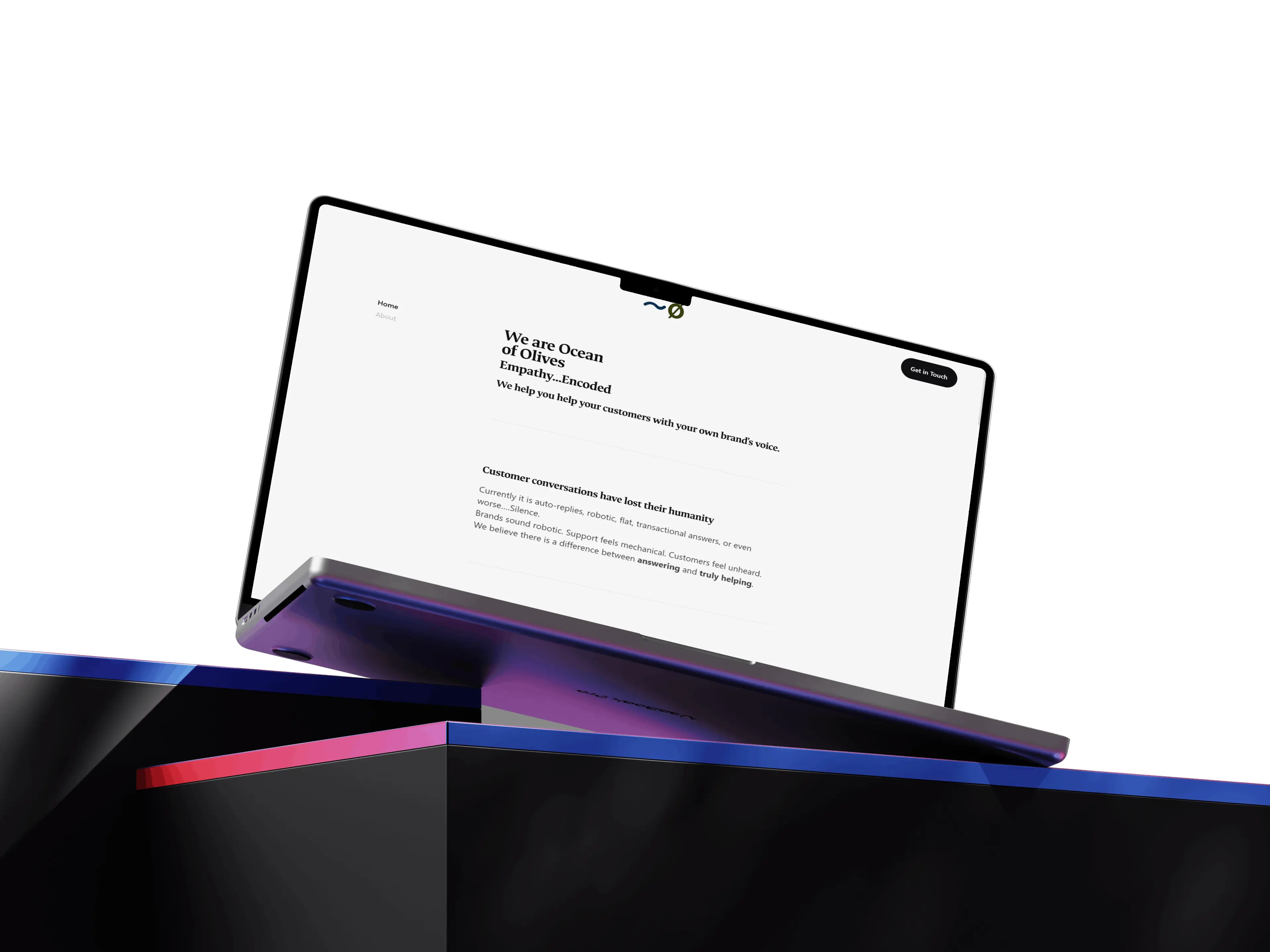 Ocean of Olives - AI agency website for building empathy-encoded chatbots that help e-commerce brands deliver human customer experiences on social messaging platforms